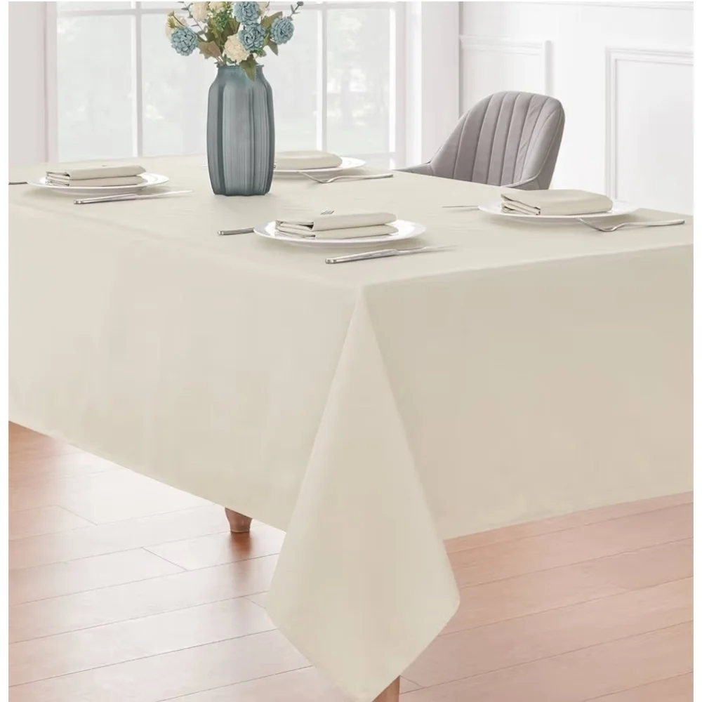Beige Rectangle 52 X 70 Washable Wrinkle Resistant Tablecloth